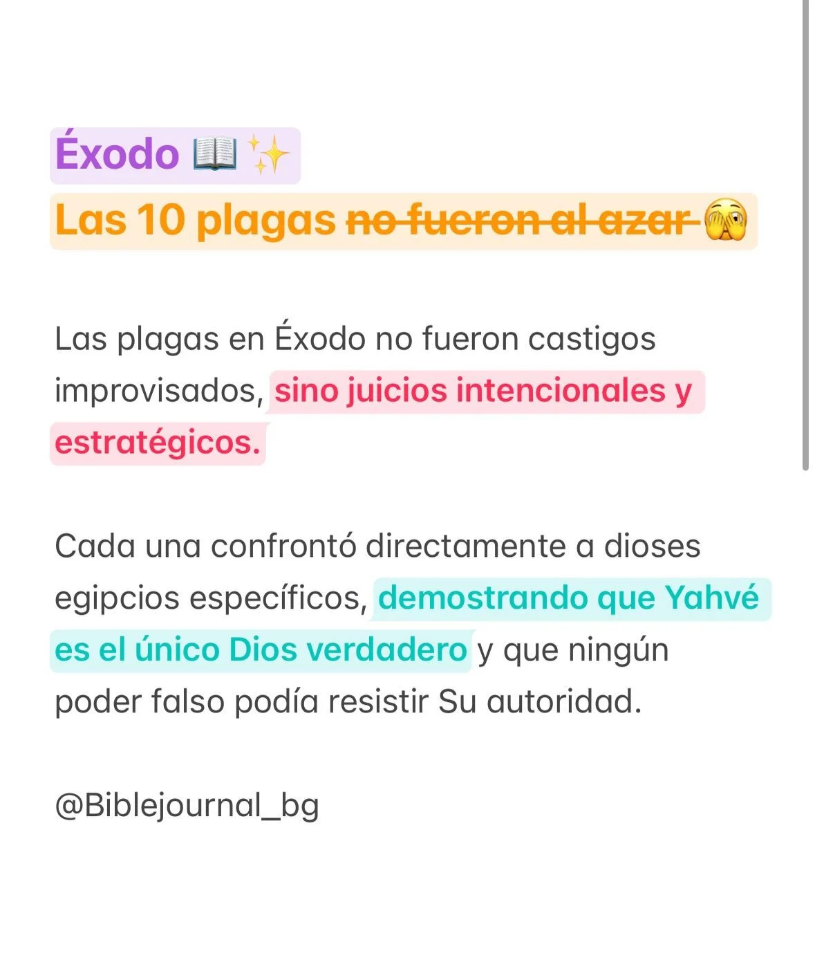 Estudiando &Eacute;xodo aprendemos esta verdad: Dios no solo nos libera de la opresi&oacute;n externa, &Eacute;l tambi&eacute;n confronta y transforma nuestras mentalidades.

Cada plaga fue estrat&eacute;gica.
Cada golpe fue contra un &iacute;dolo.
C