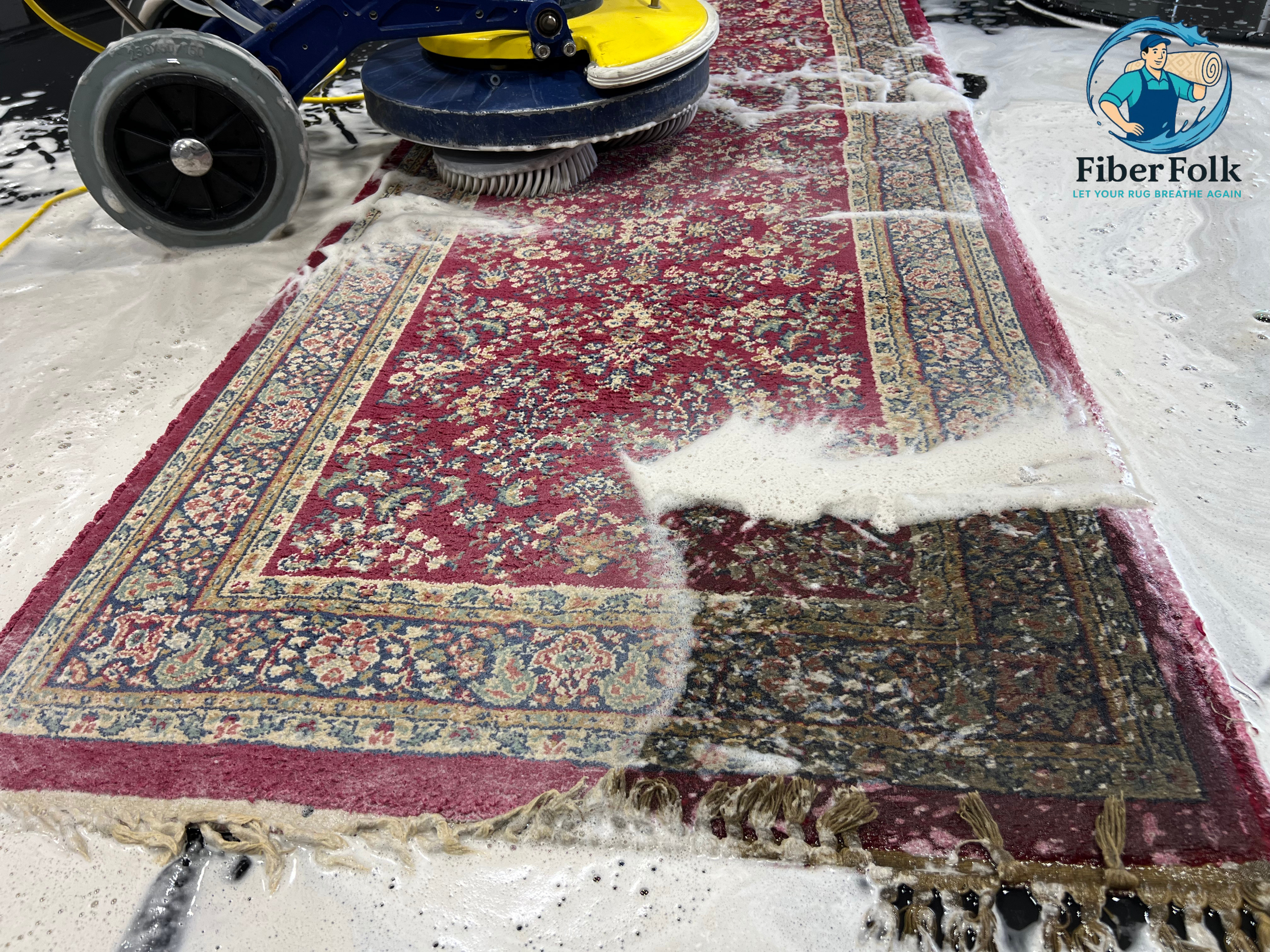 Dry soil removal before rug washing