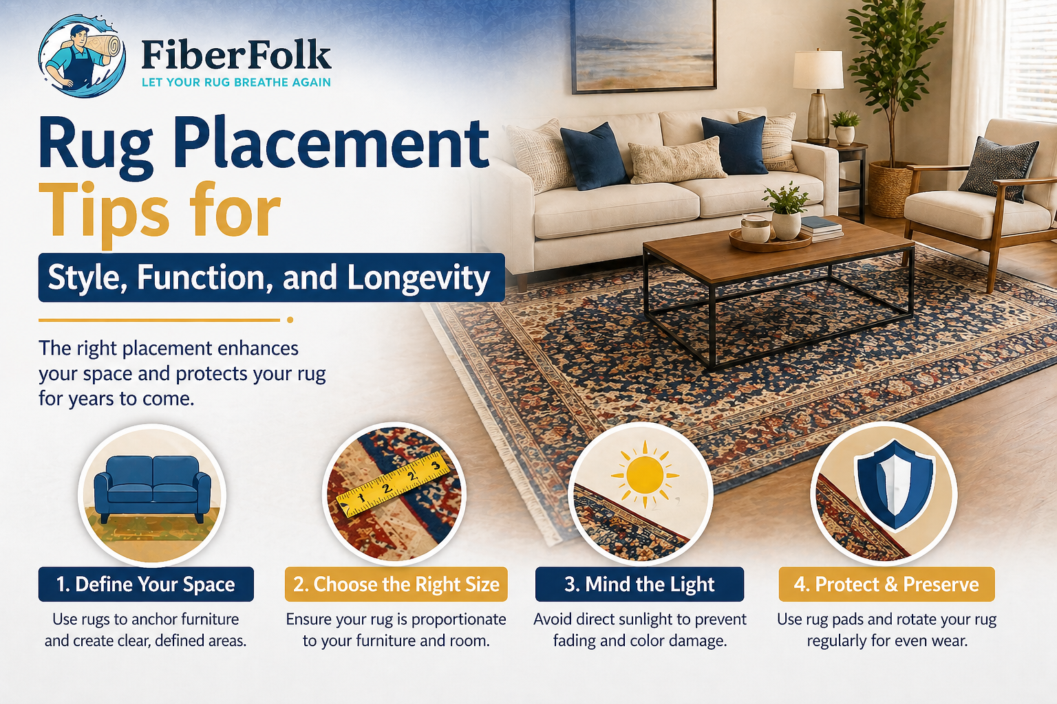 Rug Placement Tips for Style, Function, and Longevity