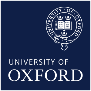 University of Oxford logo featuring a shield with a crown and open book, with the text 'UNIVERSITY OF OXFORD' beneath it on a dark blue background.