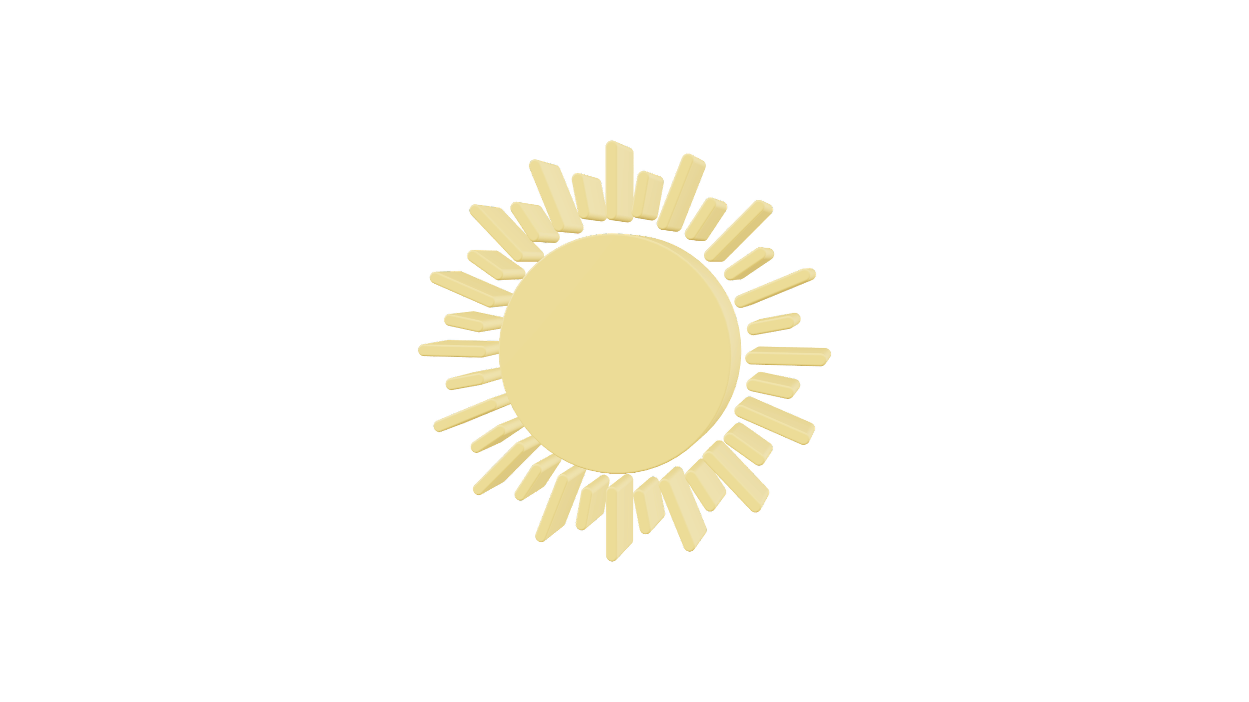 A sun-shaped wooden ornament with a solid circular center and radiating rectangular rays, displayed against a black background.