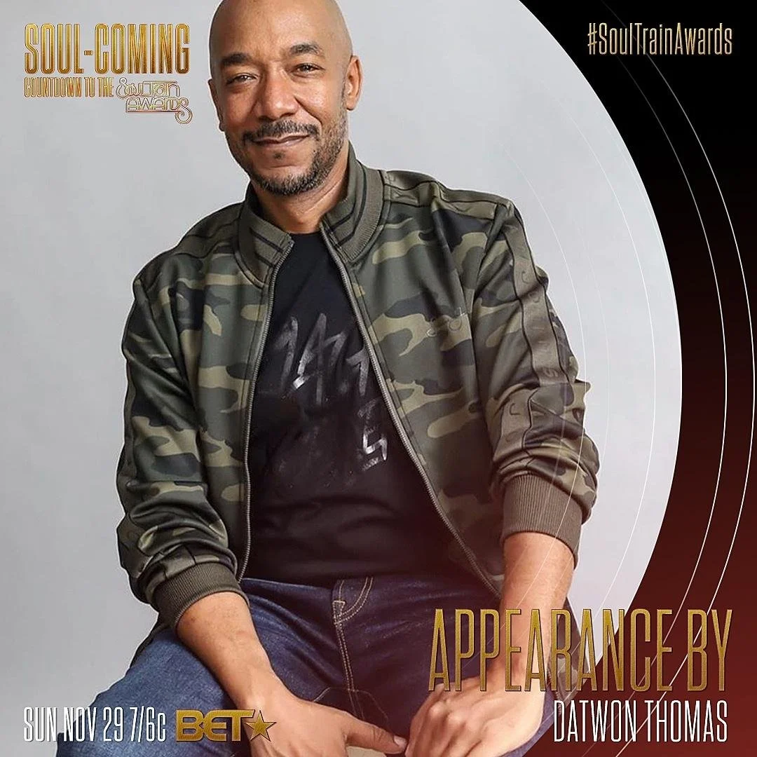 Promotional poster featuring Datwon Thomas, highlighting his appearance at the Soul-Coming awards event, scheduled for Sunday, November 29 at 7/6c on BET.