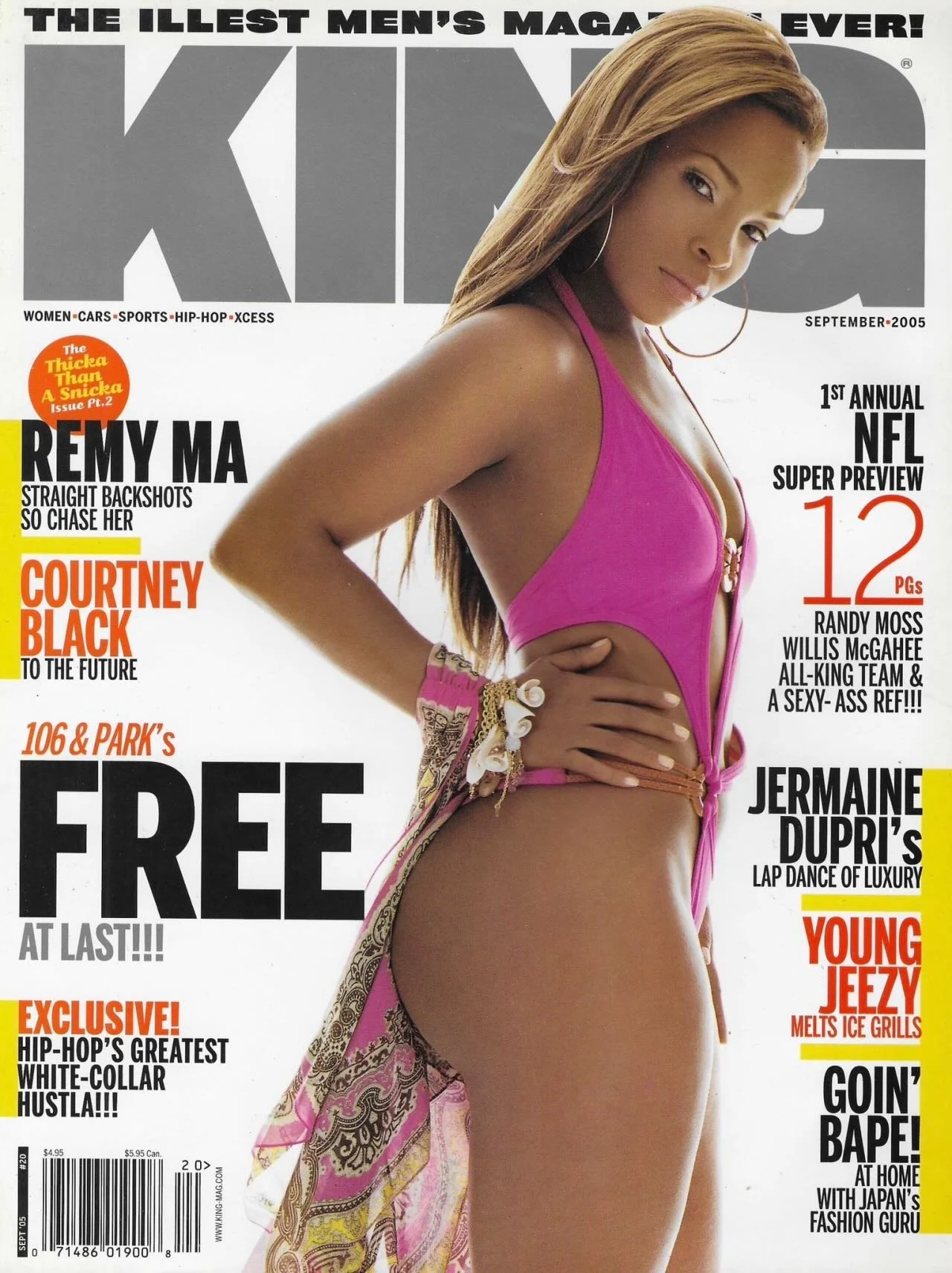 Cover of King magazine, September 2005, featuring a woman in a pink bikini top and patterned wrap, with multiple headlines about celebrities and entertainment.