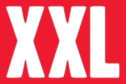Bold red background with white text reading 'XXL'.