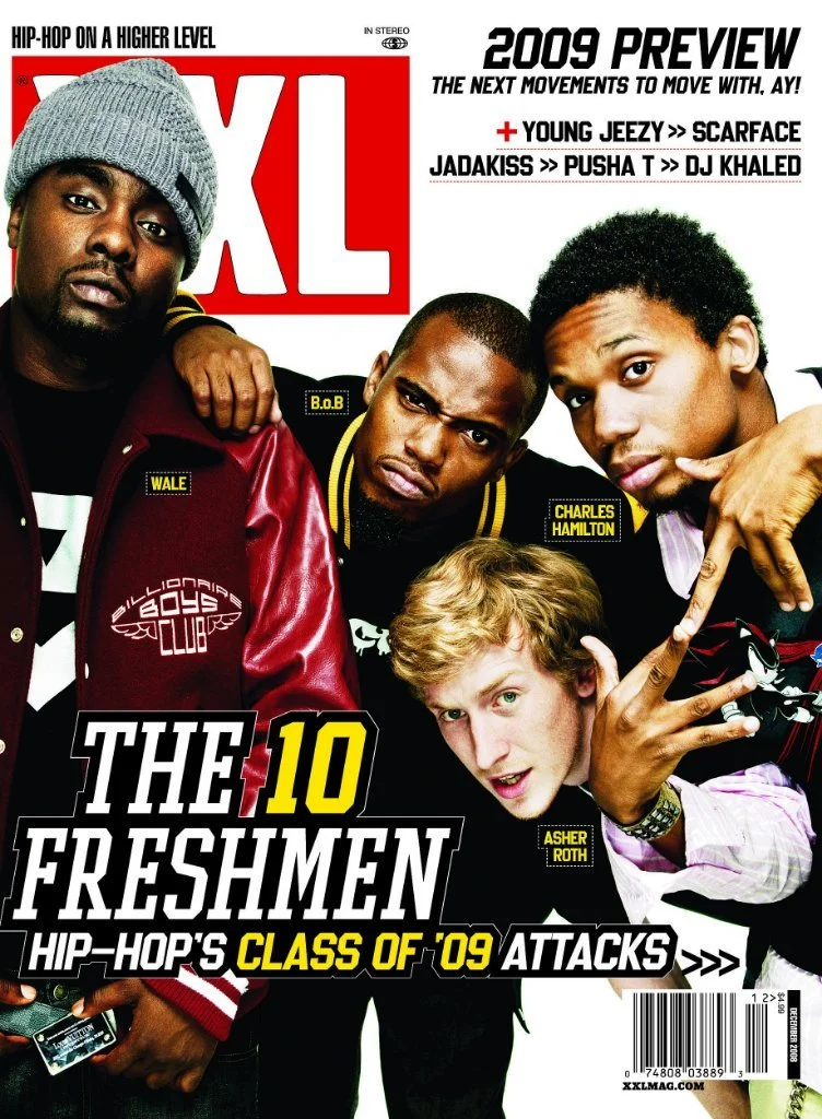Cover of XXL magazine featuring four young male hip-hop artists from the class of 2009, with text highlighting upcoming music releases and artist names.