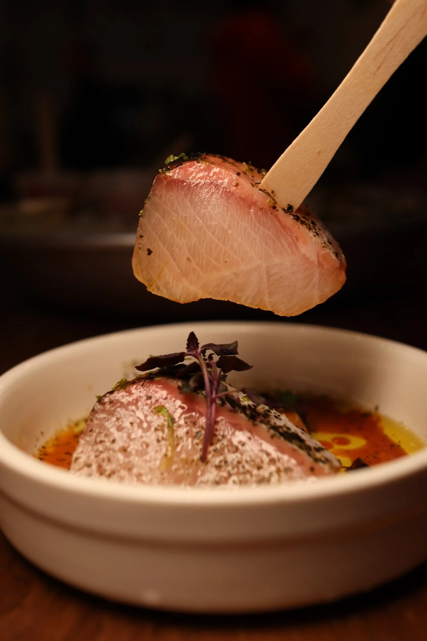 Close up of Yellowtail Crudo