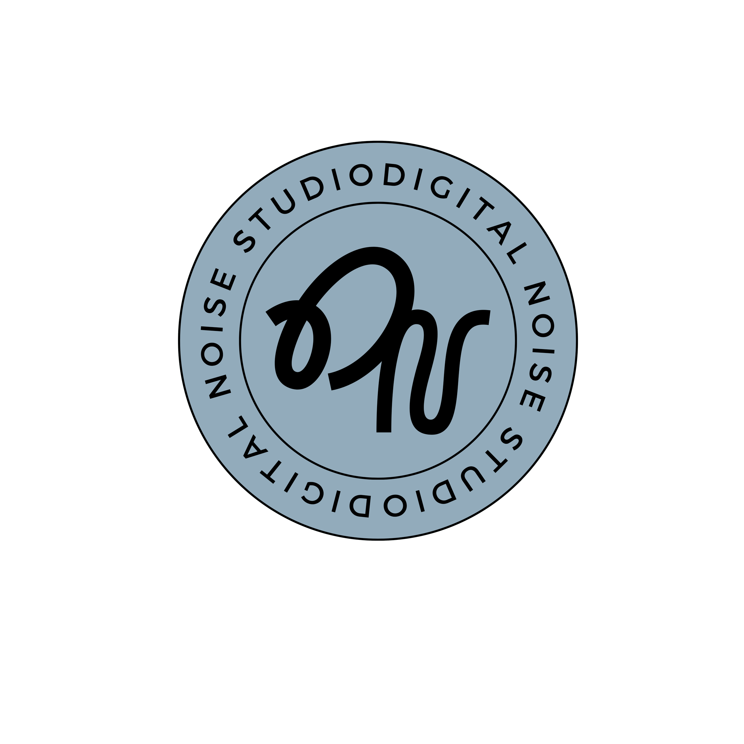 Logo of Studiodigital Noise, featuring a stylized black logo on a light blue circular background with black text around it.