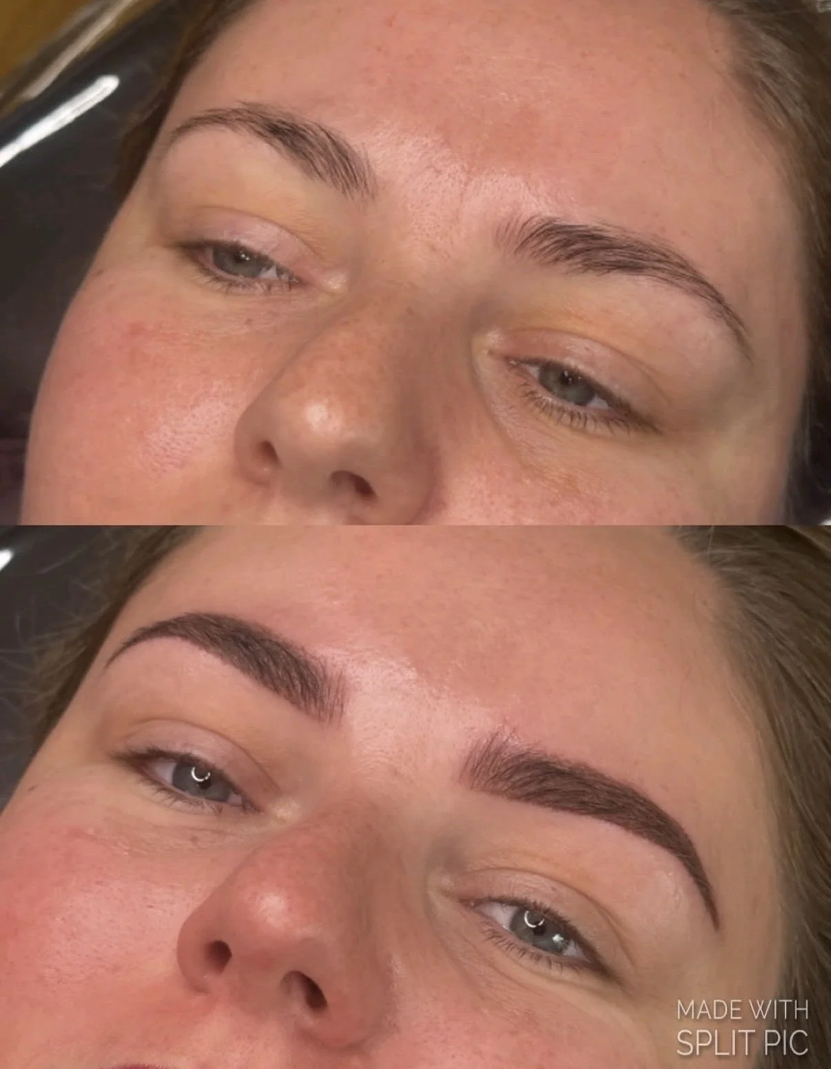 Microbladed powder brow tattoo