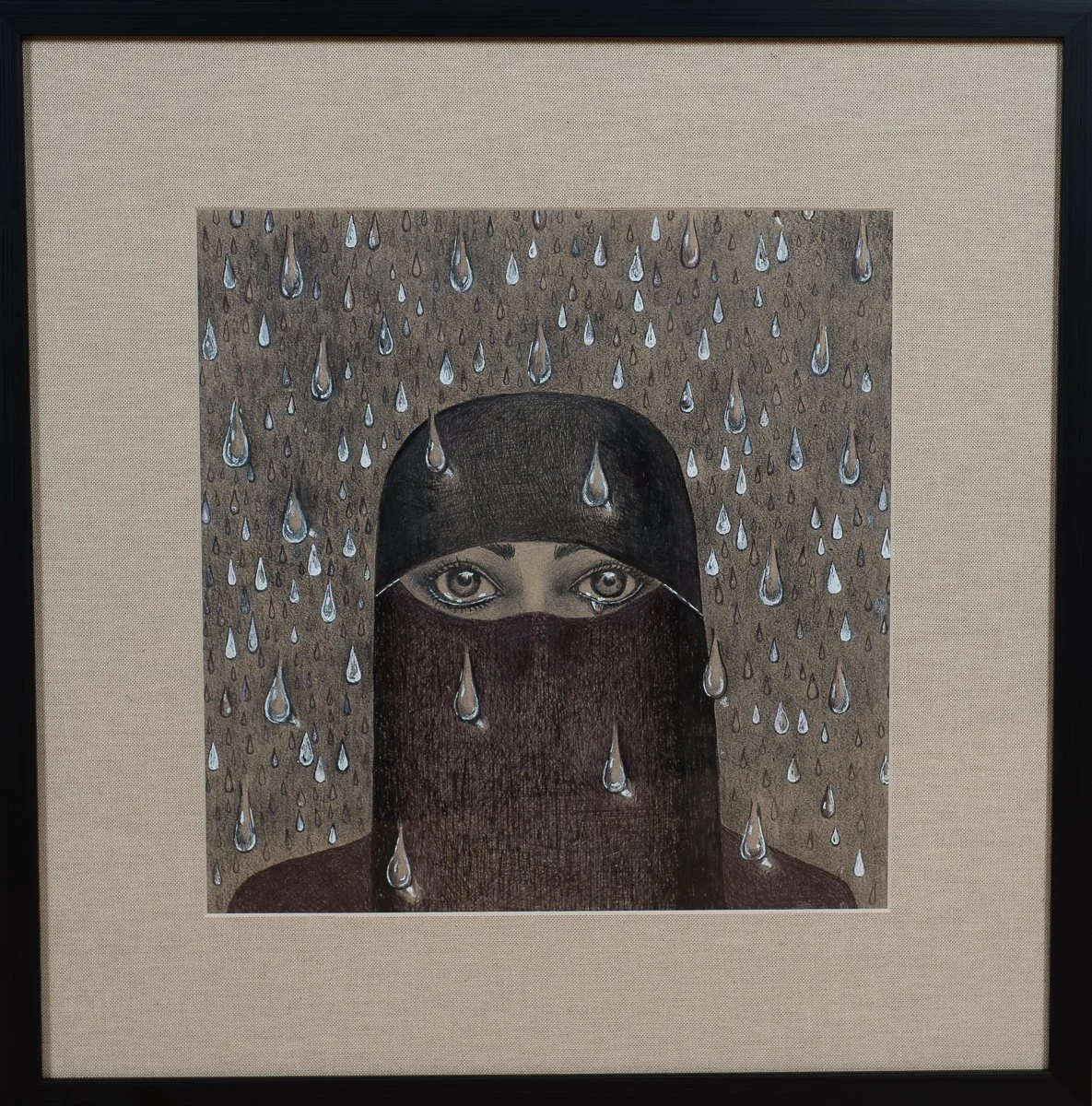«Дождь или слёзы»  | 32 × 32 | 2024 г | Бумага, тушь 