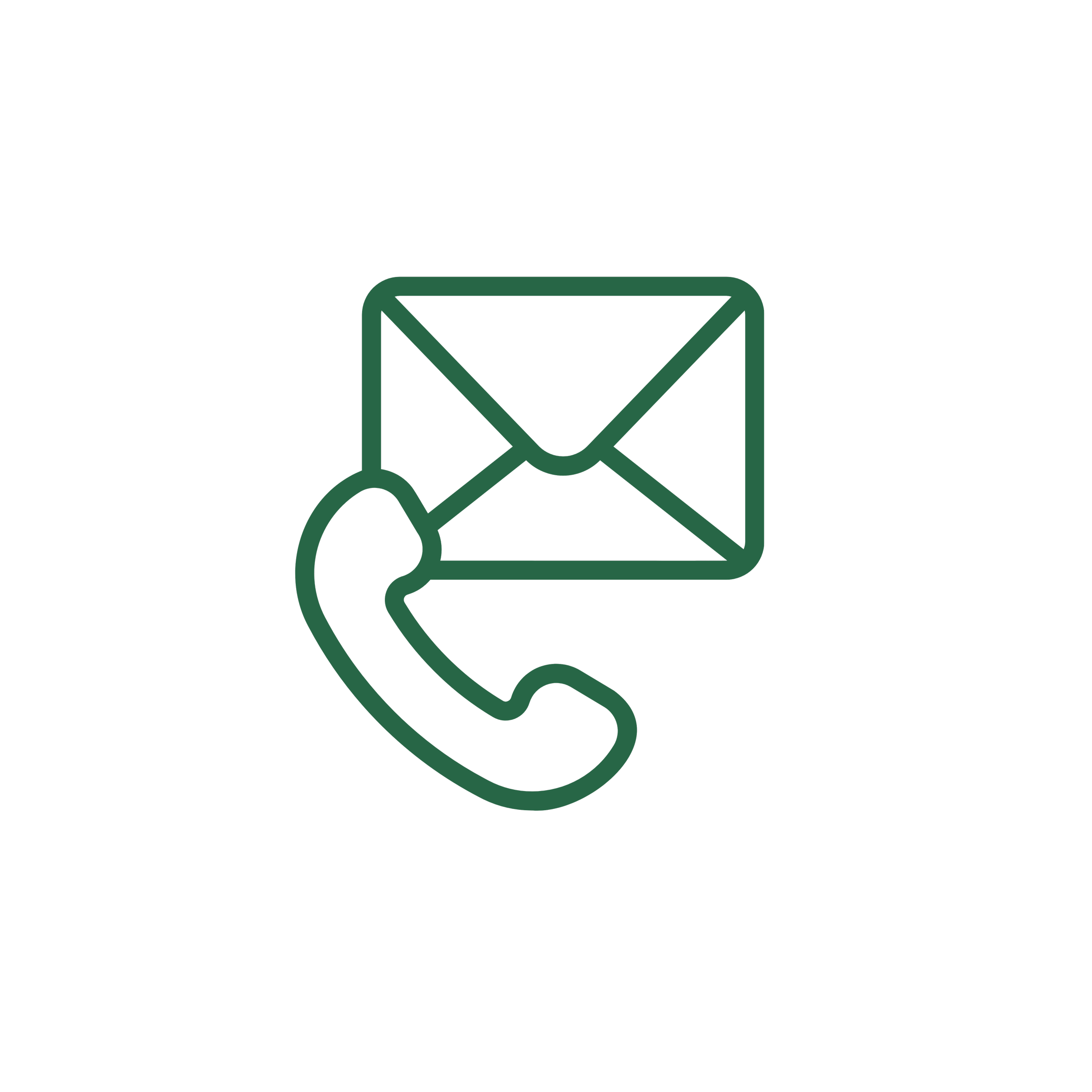 Icon of an envelope and a telephone receiver, representing communication or contact via email and phone to get in touch with Upland Ag