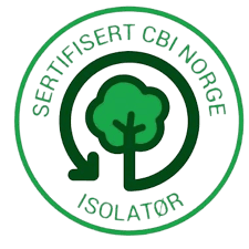 CBI Norge sertifisert isolator logo med grønn farge og tre symbol.