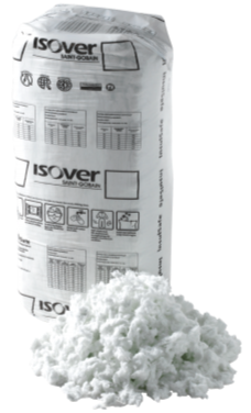 Isoleringsmaterial i plastpose med isolasjonsfiber foran