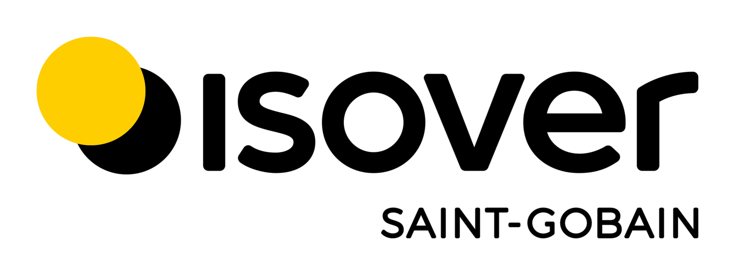 Logoen for Discovery Saint-Gobain, med en gul sirkel og svart bakgrunn.