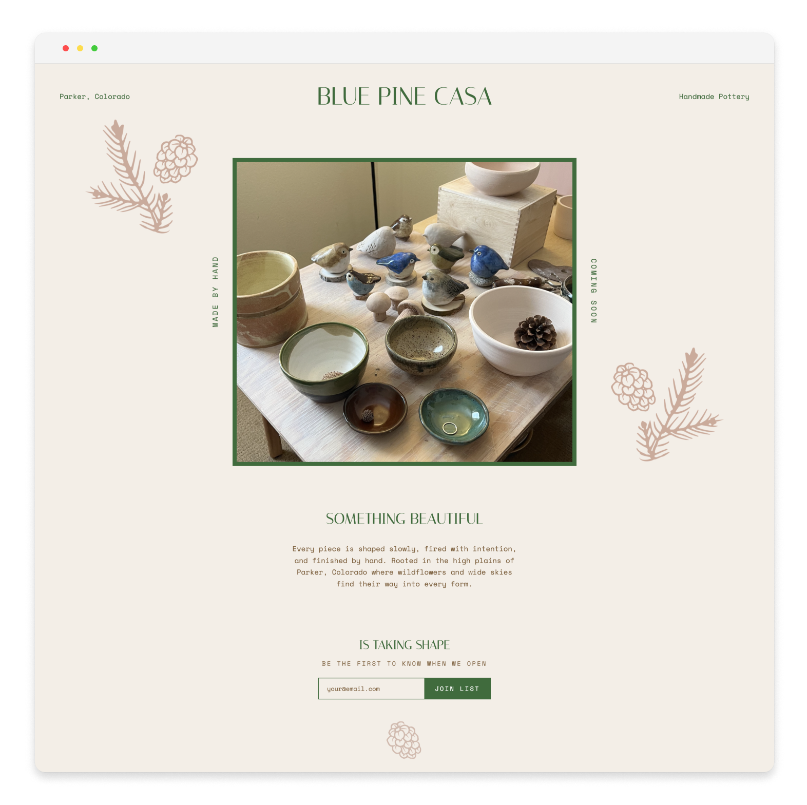  Blue Pine Casa Pottery   
Coming Soon Launch Page 
GoDaddy Airo