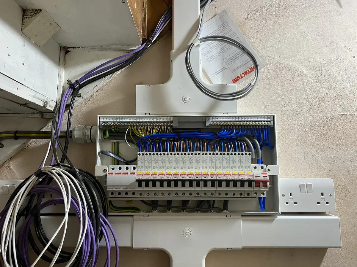 New consumer unit fitted after full house rewire, circuits tested and labelled