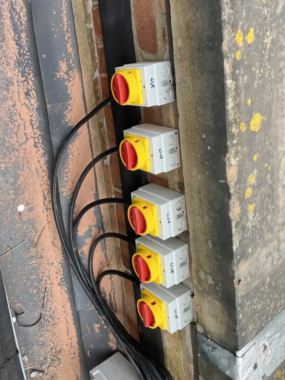 Temporary power distribution installed for multiple AC units