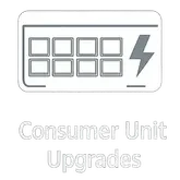 logo of a consumer unit with a lightning bolt, labeled 'Consumer Unit Upgrades'