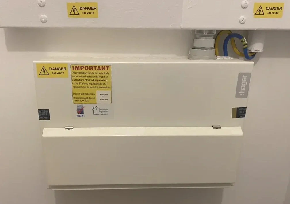 Electrician in Wellingborough installing consumer unit and lighting, Lantea Electrical Services