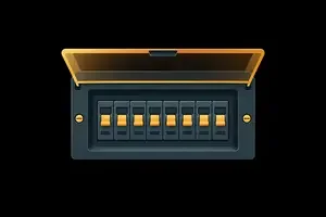 Illustration of a modern consumer unit or fuse board with circuit breakers, representing consumer unit upgrades and replacement.
