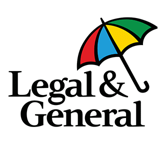 Logo of Legal & General featuring a multicolored umbrella and black text.