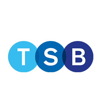 TSB logo with three circles in shades of blue containing the letters T, S, and B.