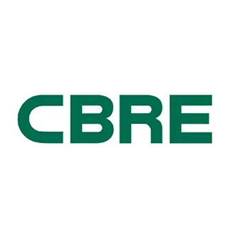 CBRE logo in green text on a white background