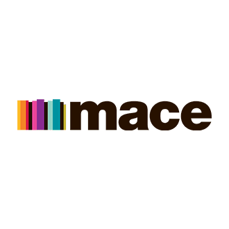 Mace logo with colorful vertical stripes and black text on a white background.