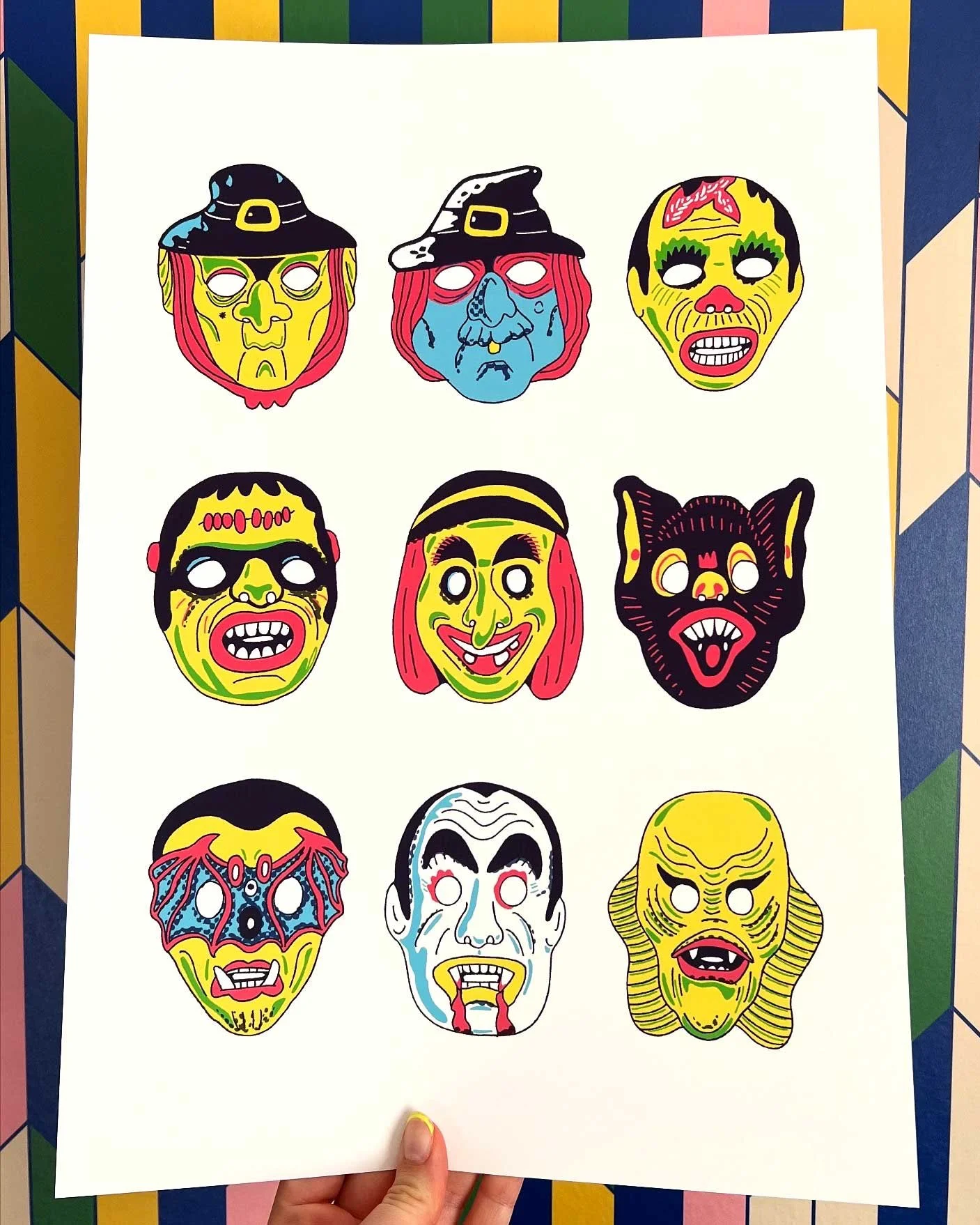 90s Nostalgia Halloween Mask A3 Print