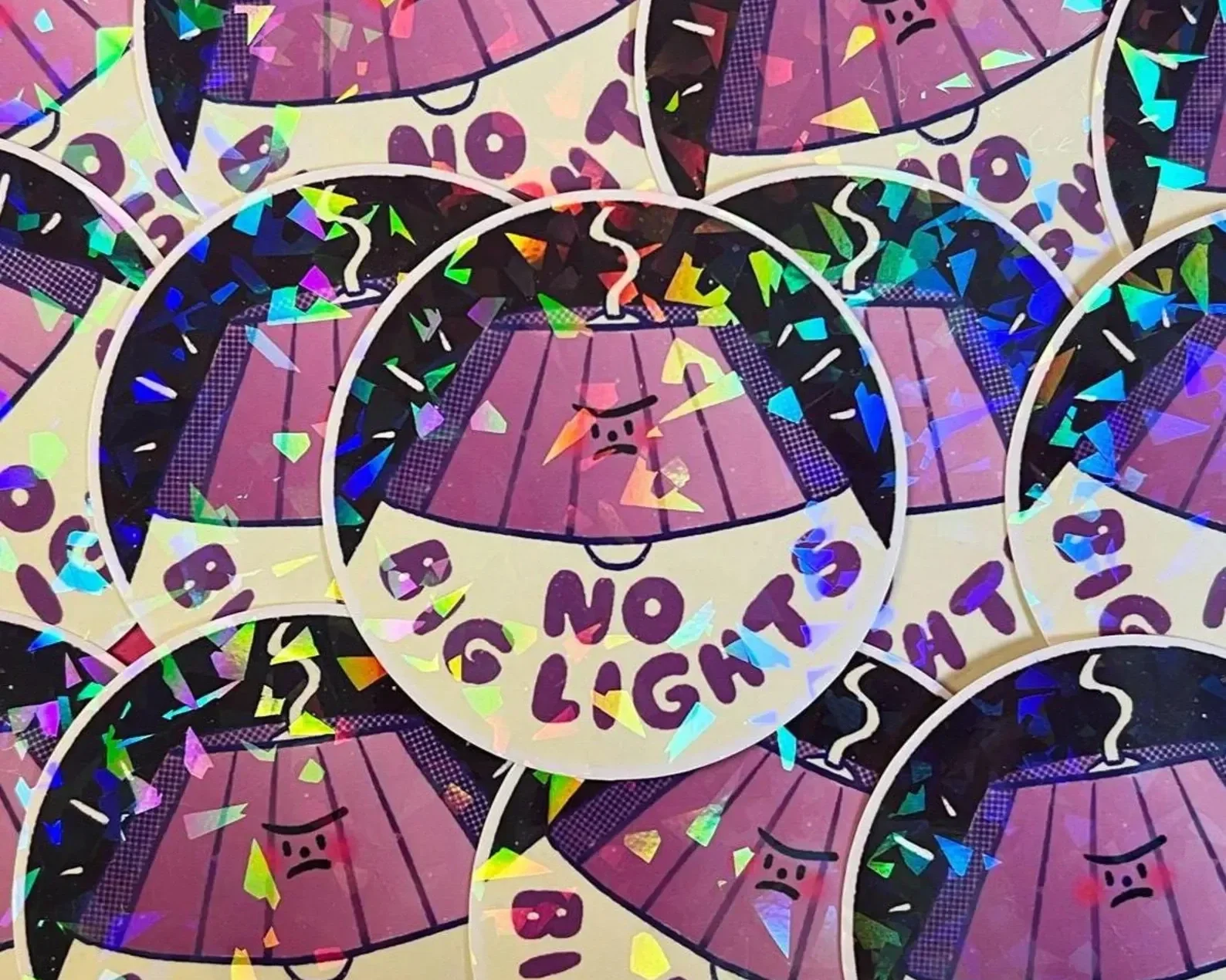 No big lights purple illustrated sticker for light sensitive friends.