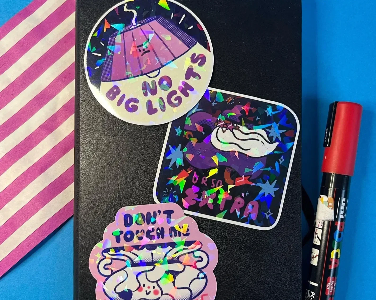 No big lights purple illustrated sticker for light sensitive friends.