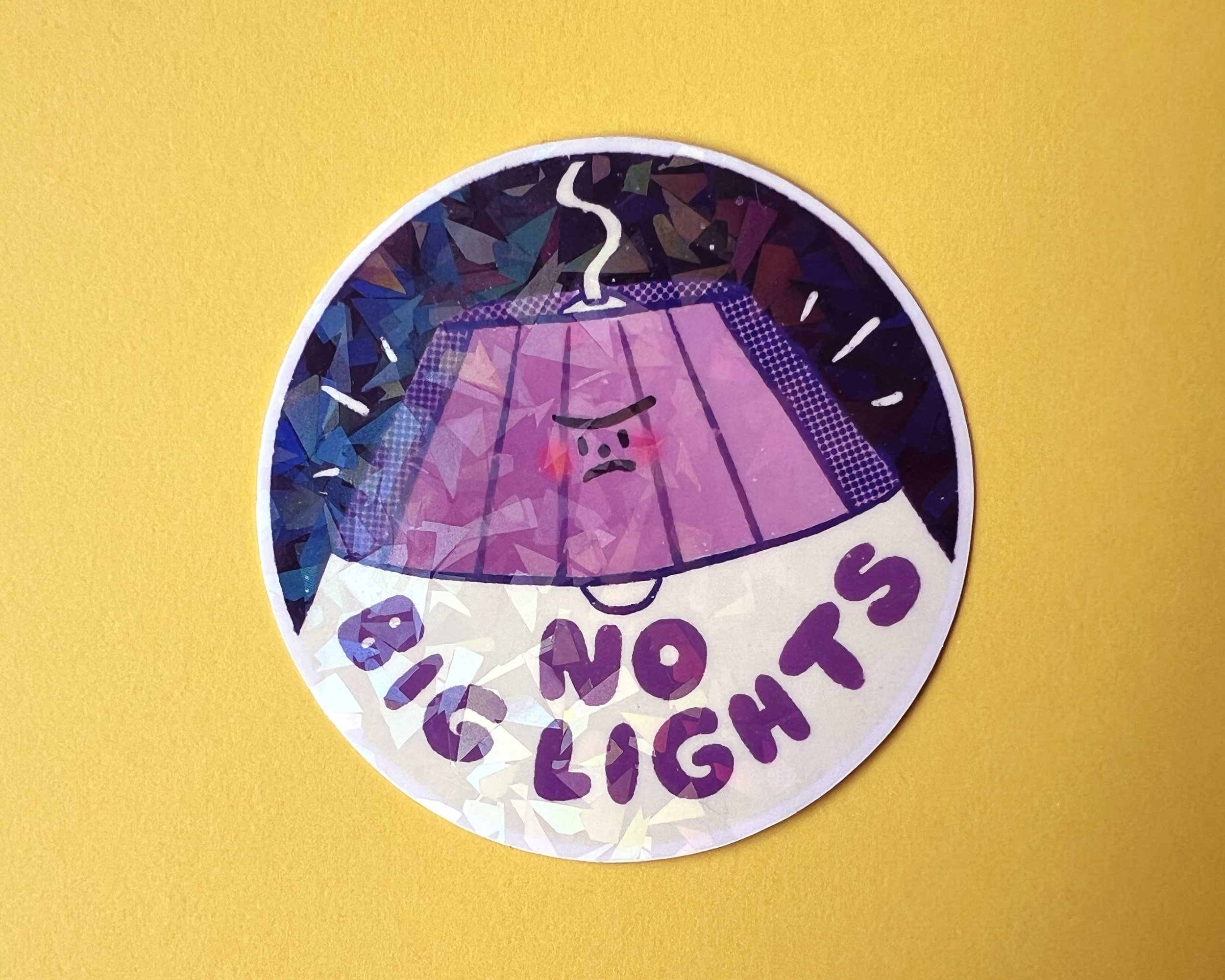 No big lights purple illustrated sticker for light sensitive friends.