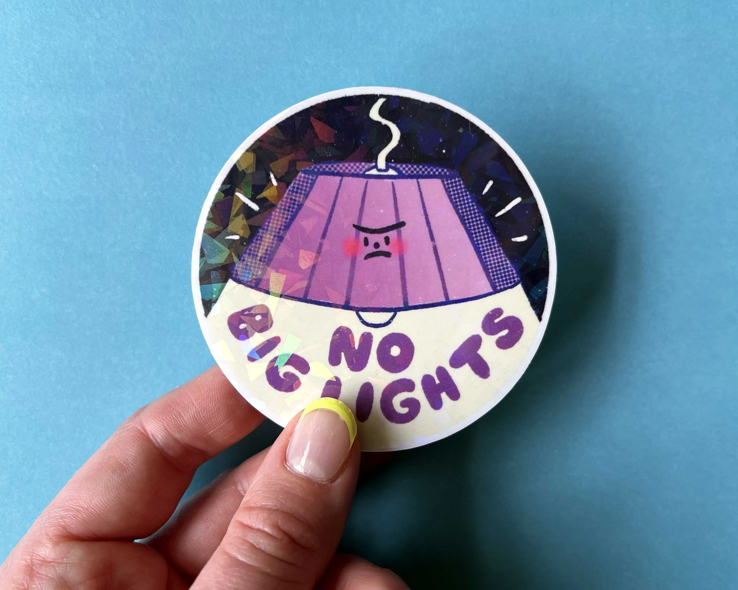 No big lights purple illustrated sticker for light sensitive friends.