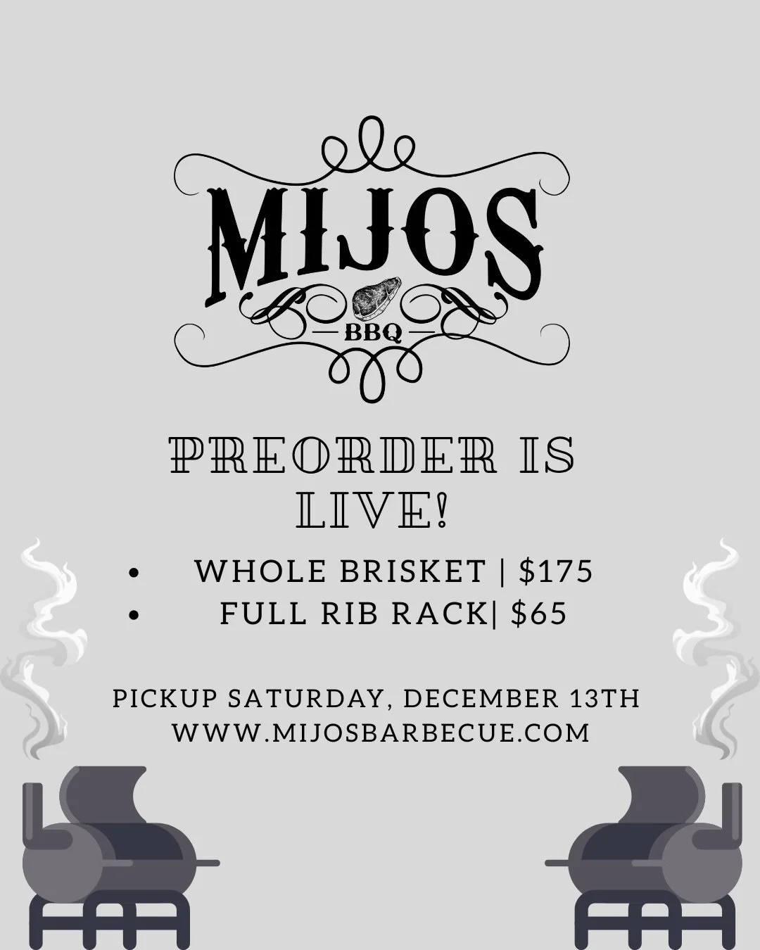 :: PREORDER IS LIVE ::

Place your order now for pickup next Saturday, Dec. 13th! 

- Whole Briskets : $175
- Full Racks : $65

#bbq #barbecue #dallas #popup #smokedmeat