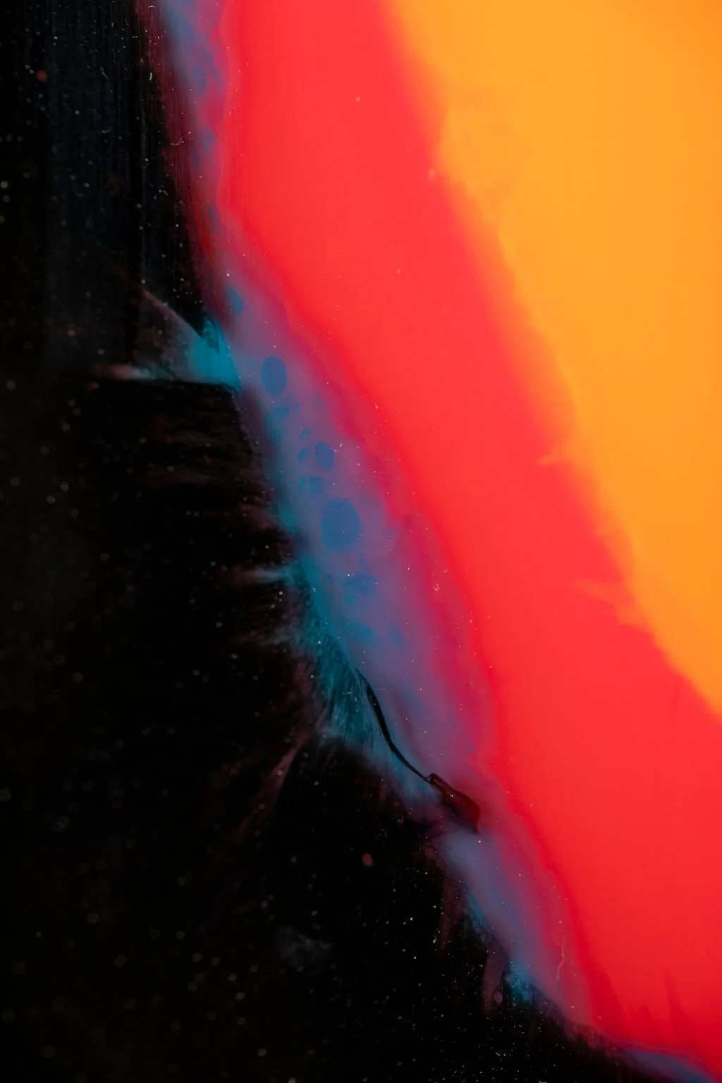Abstract red orange and black resin gradient detail in Thermal Bloom wall artwork