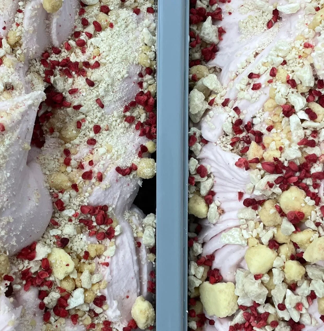 Strawberry, White Chocolate &amp; Rose Sugar (🌱)

This new gem is a strawberry &amp; coconut gelato, topped with @honestchocolat vegan white chocolate, rose sugar crumble and freeze-dried berries.

A flavour inspired by the @newbalance 204L Pink T