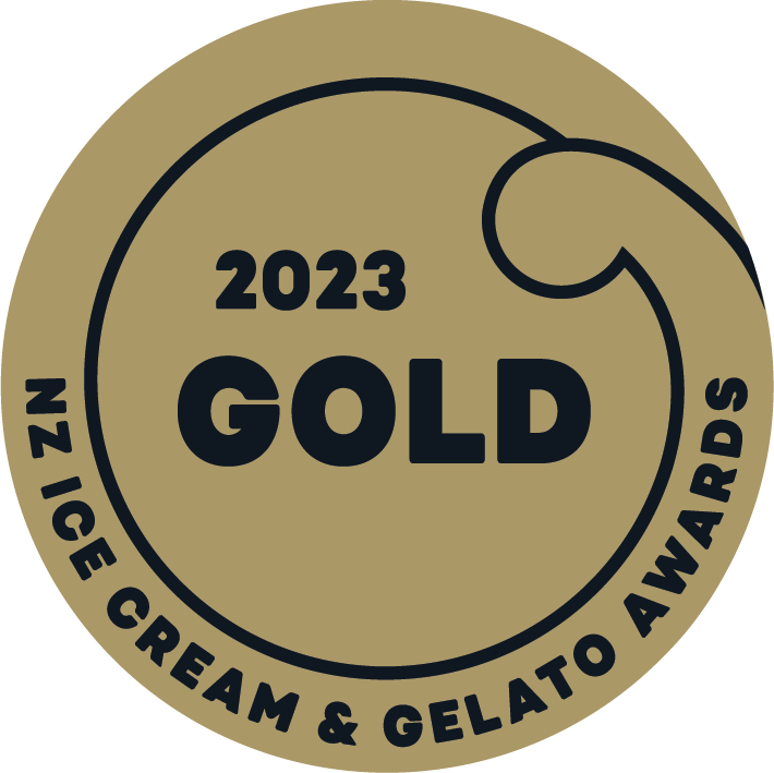 Gold award badge for the 2023 NZ Ice Cream & Gelato Awards