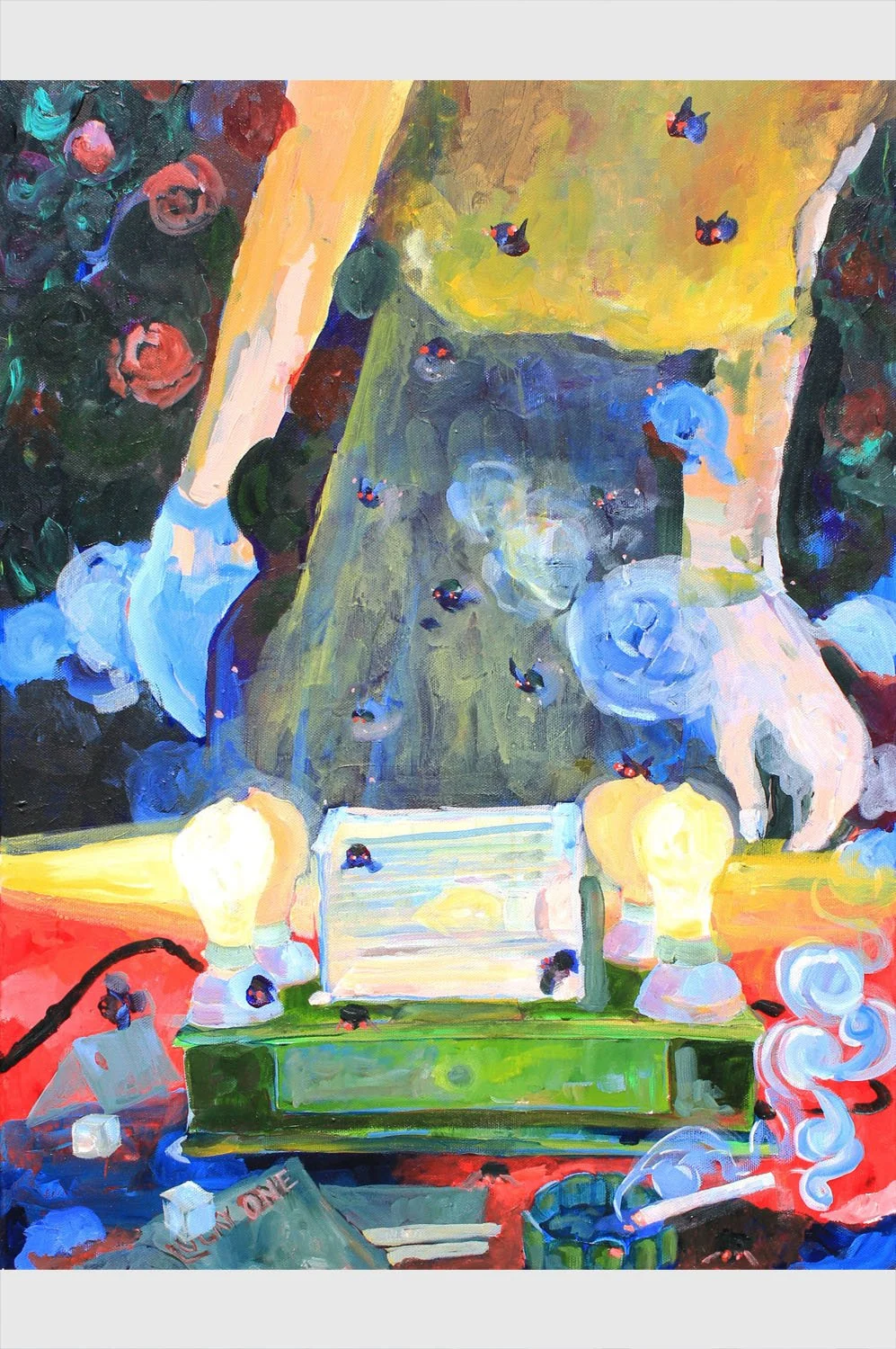 Grandma Building Bug Zappers • 24×18 in • acrylic on canvas • 2020