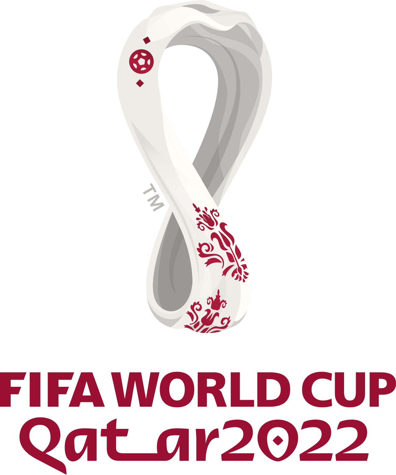 FIFA World Cup Qatar 2022 logo with a stylized soccer ball and ribbon design.