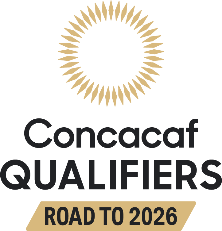 Logo for Concacaf Qualifiers with a circular gold starburst design and the text 'Concacaf QUALIFIERS ROAD TO 2026' in black and gold.