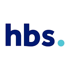 HBS logo with lowercase letters in blue and a small blue dot.