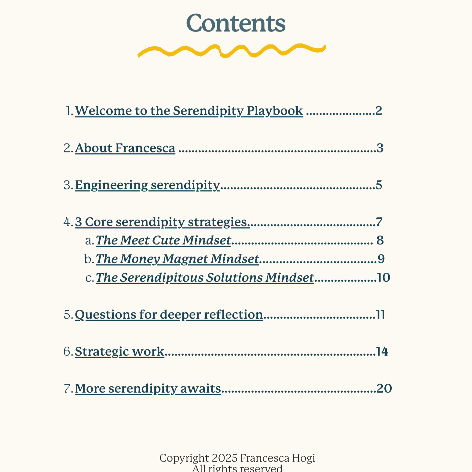The Serendipity Playbook table of contents