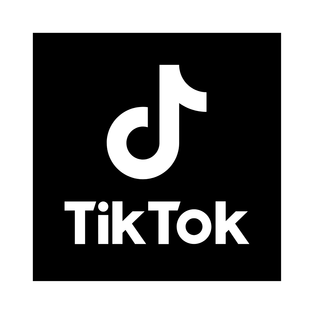 TikTok logo with black background and white text