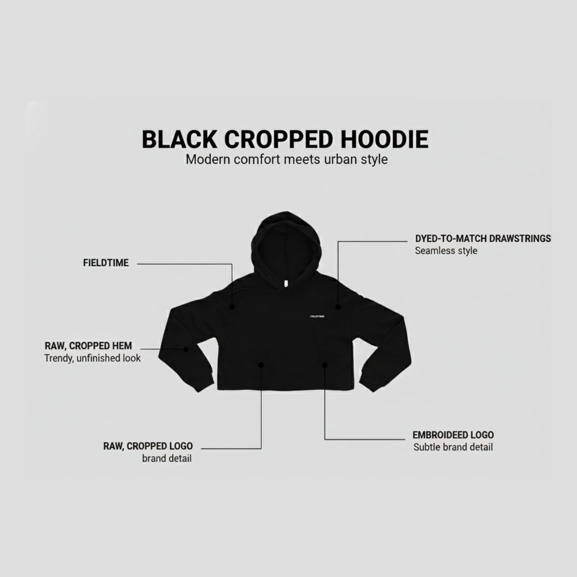 black cropped front logo hoodie