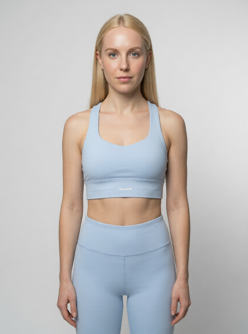 French Powder Blue/White Longline Sports Bra