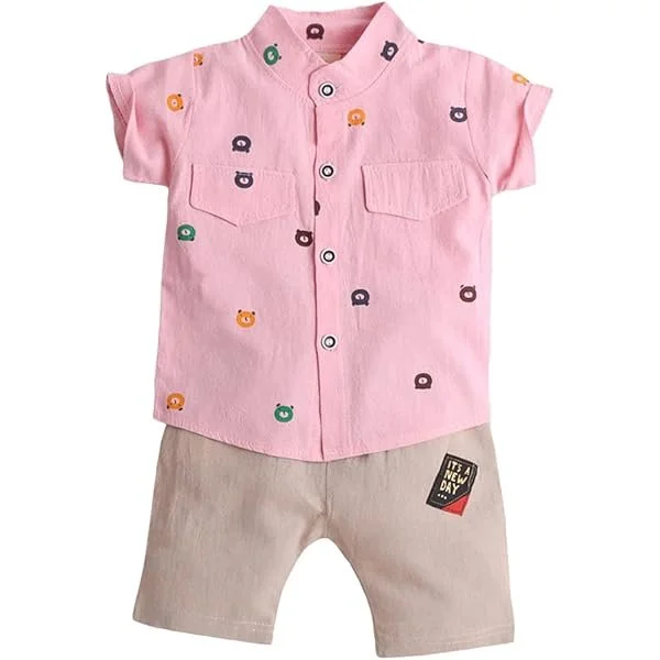 Bear Print Short Sleeve Baby Outfit Set