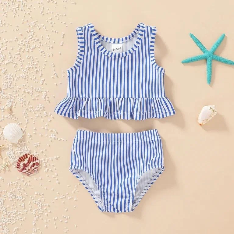 2PC Blue Striped Swimsuit