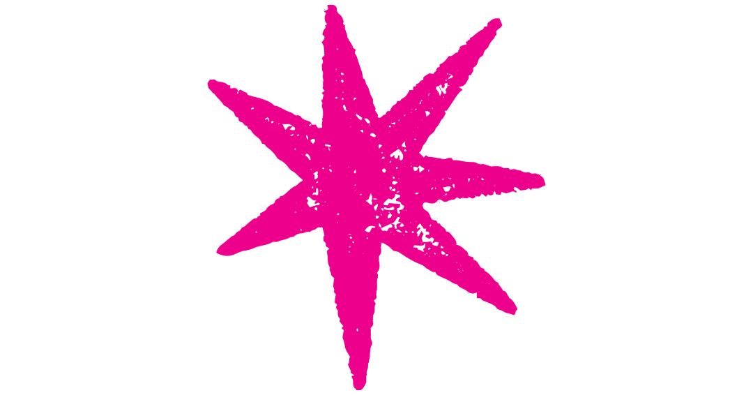 Pink starburst with multiple elongated points set against a black background.