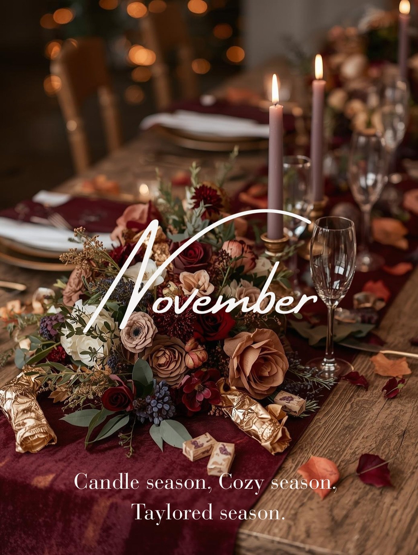 Bring on the deep palettes, champagne toasts, and celebrations that linger long after the lights go out.

#TayloredSocietyEvents #LuxuryWeddingPlanner #MoodyRomance #VirginiaWeddings #SocietyEdit #FallInStyle
