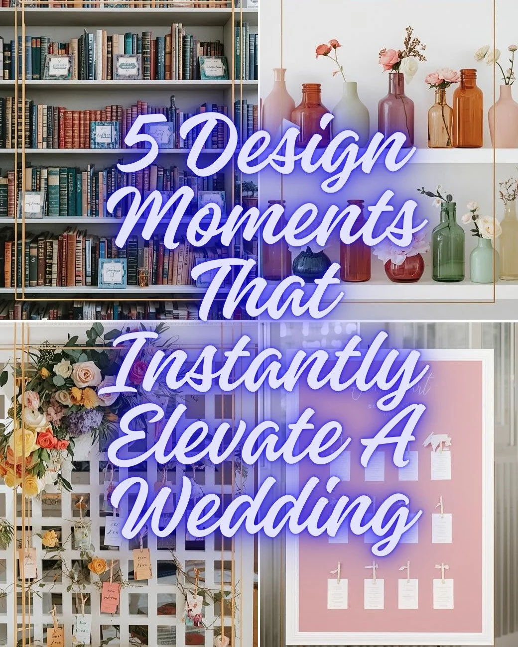 Here are 5 intentional design choices that instantly elevate your wedding &mdash; and exactly how to make them work for you:

✨ A Cohesive Color Palette

Think 3&ndash;5 anchor colors that show up throughout the day &mdash; in your florals, linens, s