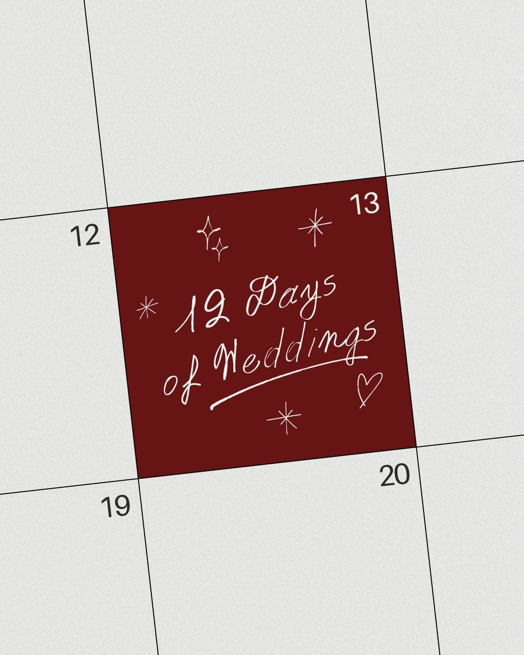 A little reminder&hellip;
12 Days of Weddings drops 12/13.
Design inspo, planning tips, BTS thoughts &mdash; it&rsquo;s all coming 🎄